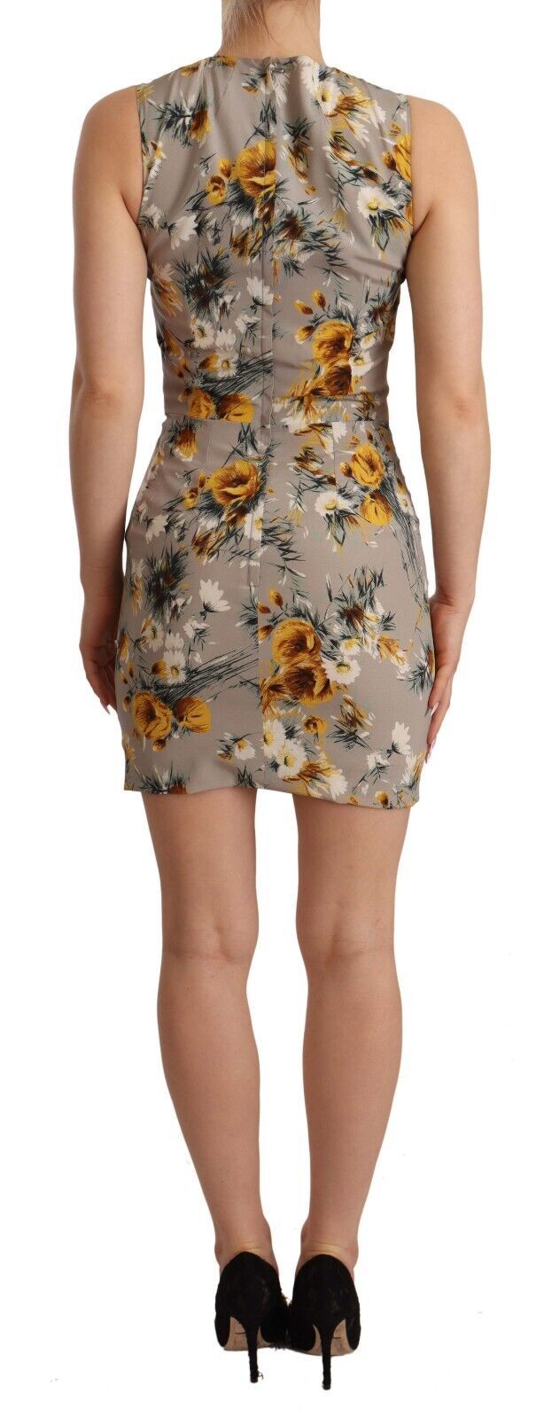 Dolce &amp; Gabbana Gray Silk Stretch Floral Sheath Mini Dress women’s dress