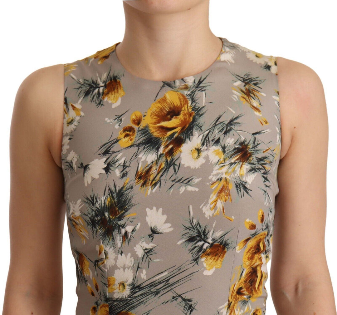 Dolce &amp; Gabbana Gray Silk Stretch Floral Sheath Mini Dress women’s dress