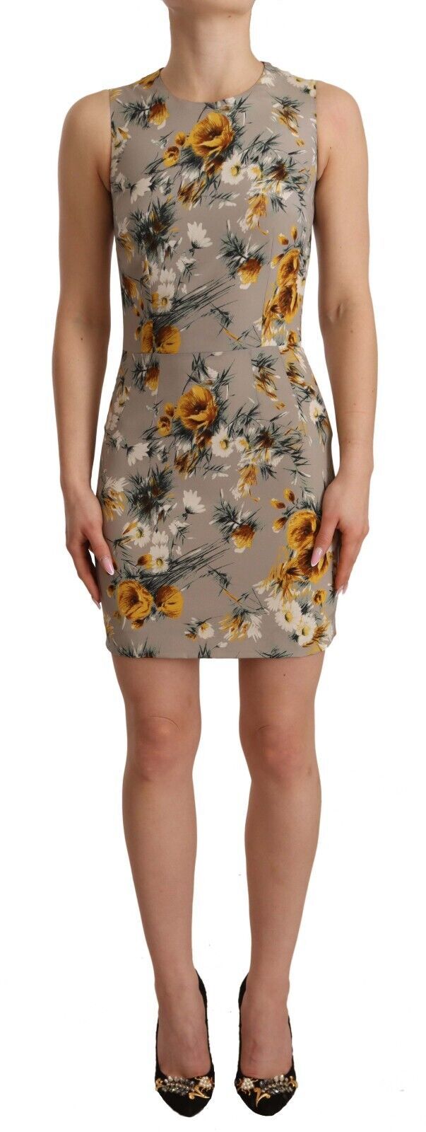Dolce &amp; Gabbana Gray Silk Stretch Floral Sheath Mini Dress women’s dress
