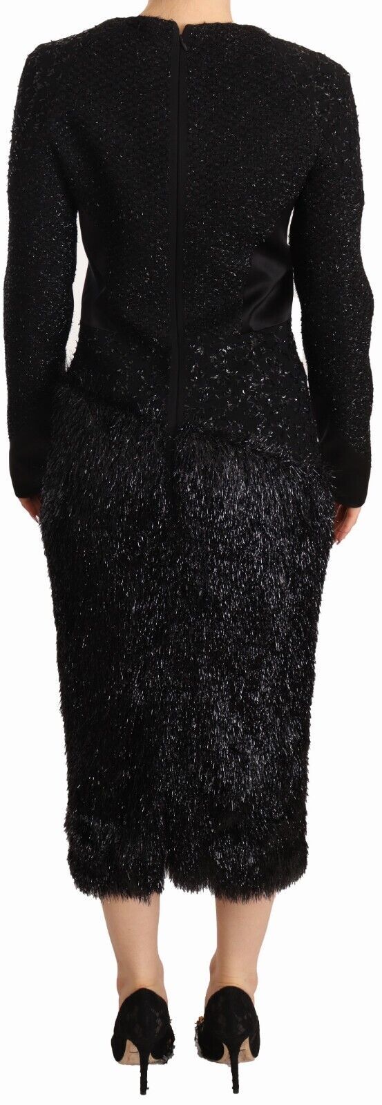 Masha Ma Black Studs Embellished Long Sleeves Sheath Midi Dress women’s dress