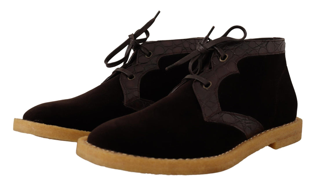 Bottines en cuir exotique Caïman Dolce &amp; Gabbana marron