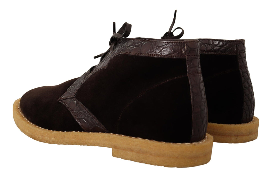 Bottines en cuir exotique Caïman Dolce &amp; Gabbana marron