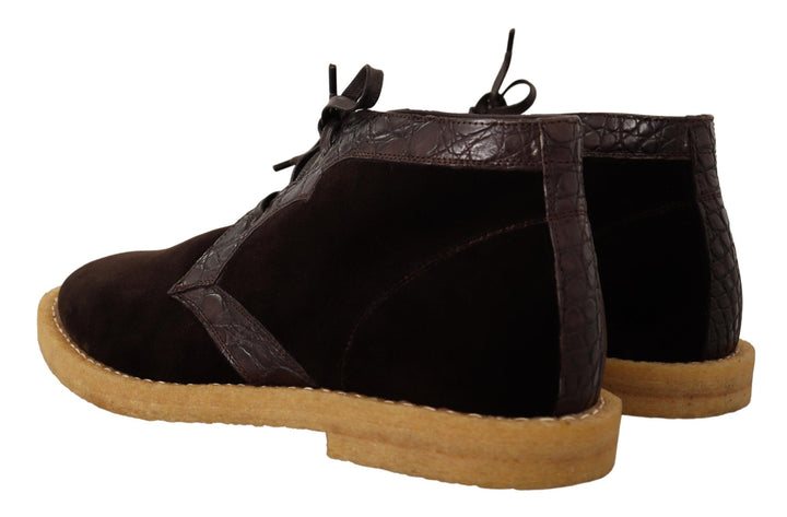 Bottines en cuir exotique Caïman Dolce &amp; Gabbana marron