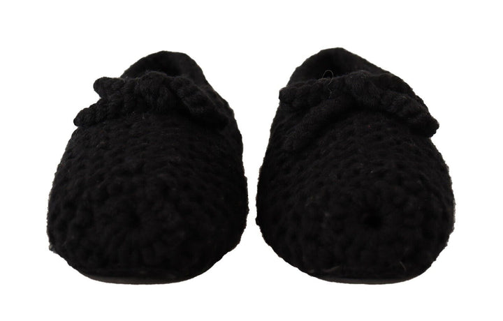 Dolce &amp; Gabbana Black Slip On Ballerina Flats Wool Knit Shoes