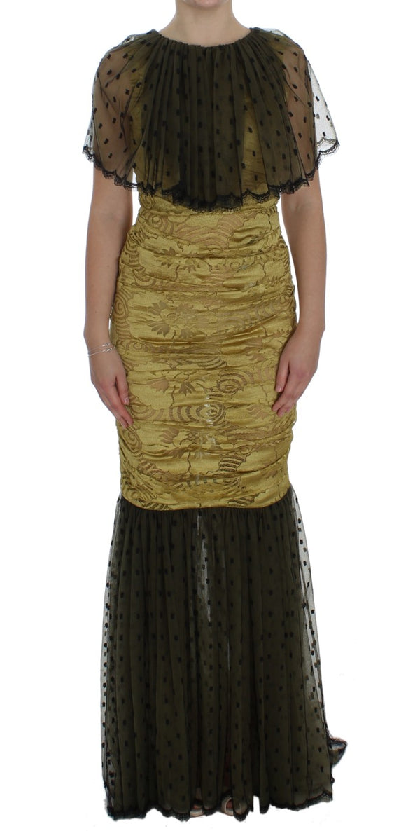 Dolce & Gabbana Yellow Black Floral Lace Ricamo Gown Dress women’s dress