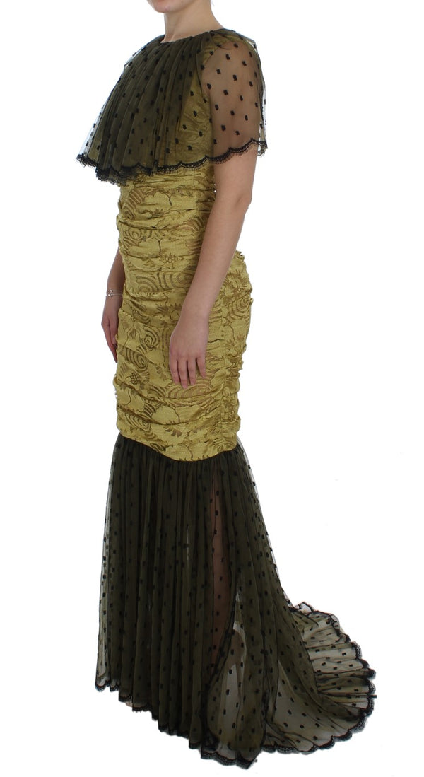Dolce & Gabbana Yellow Black Floral Lace Ricamo Gown Dress women’s dress