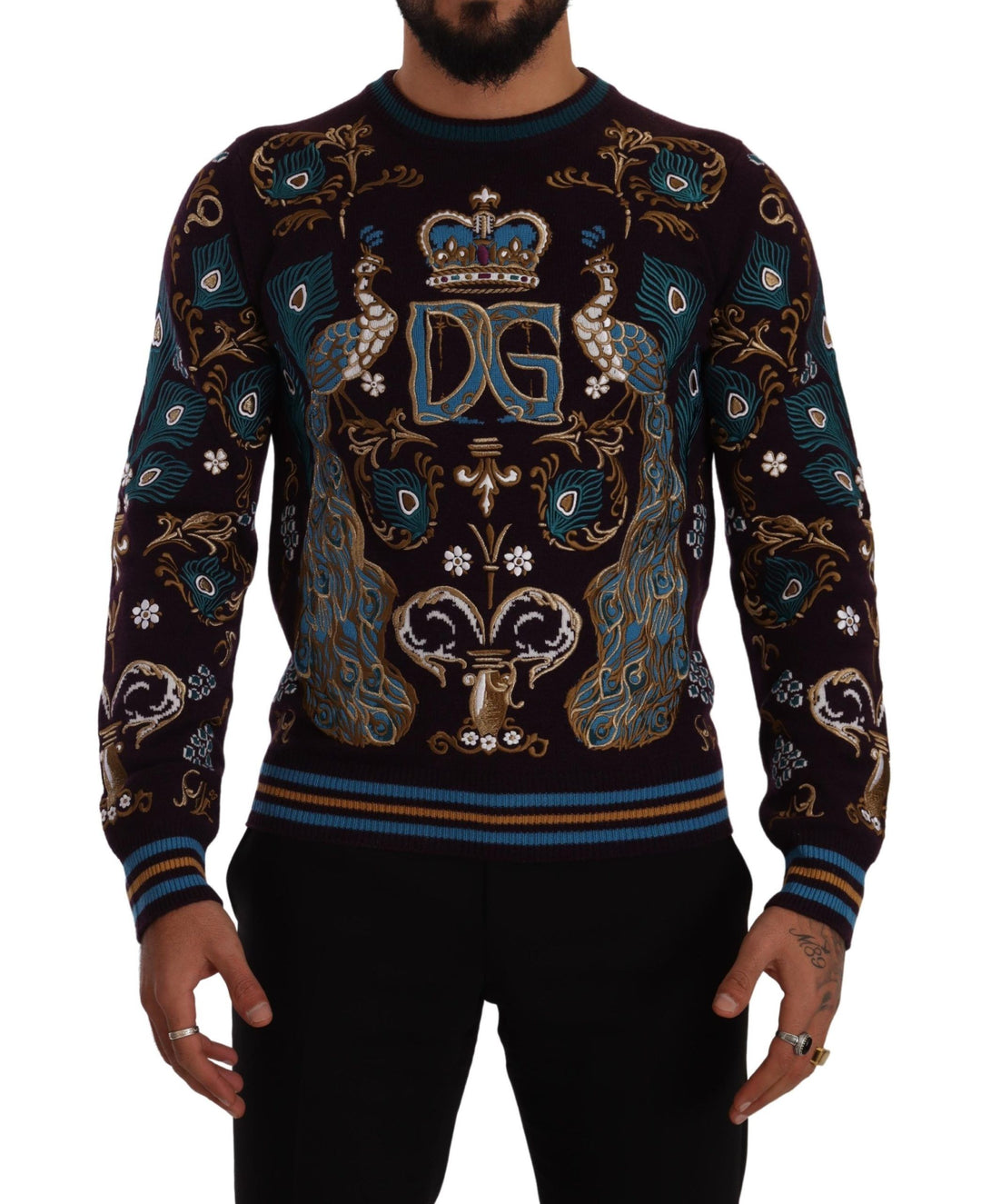 Dolce &amp; Gabbana Bordeaux Cashmere DG Crown Embroidered Sweater