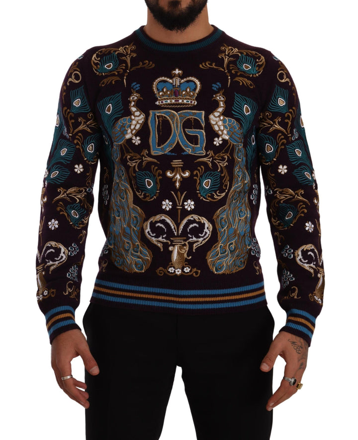 Dolce &amp; Gabbana Bordeaux Cashmere DG Crown Embroidered Sweater