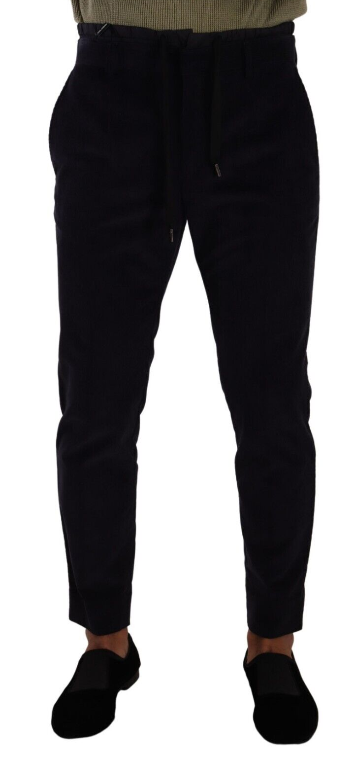 Pantalon slim en velours côtelé de luxe Dolce &amp; Gabbana bleu foncé