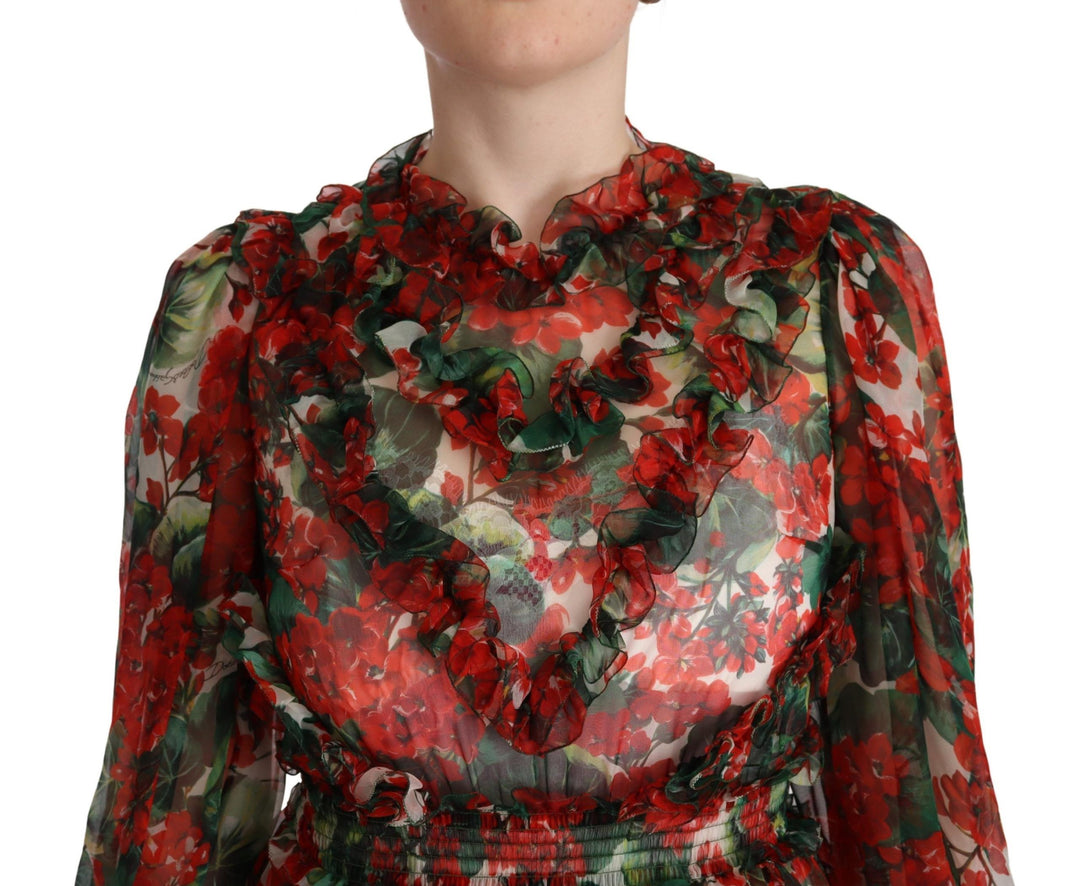 Dolce &amp; Gabbana Multicolor Red Floral Silk Long Maxi Dress women’s dress
