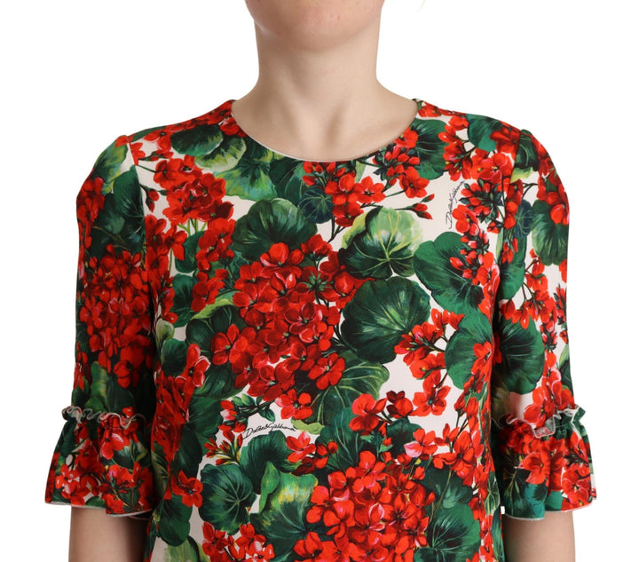 Dolce &amp; Gabbana Multicolor Red Floral Shift Gown Dress women’s dress
