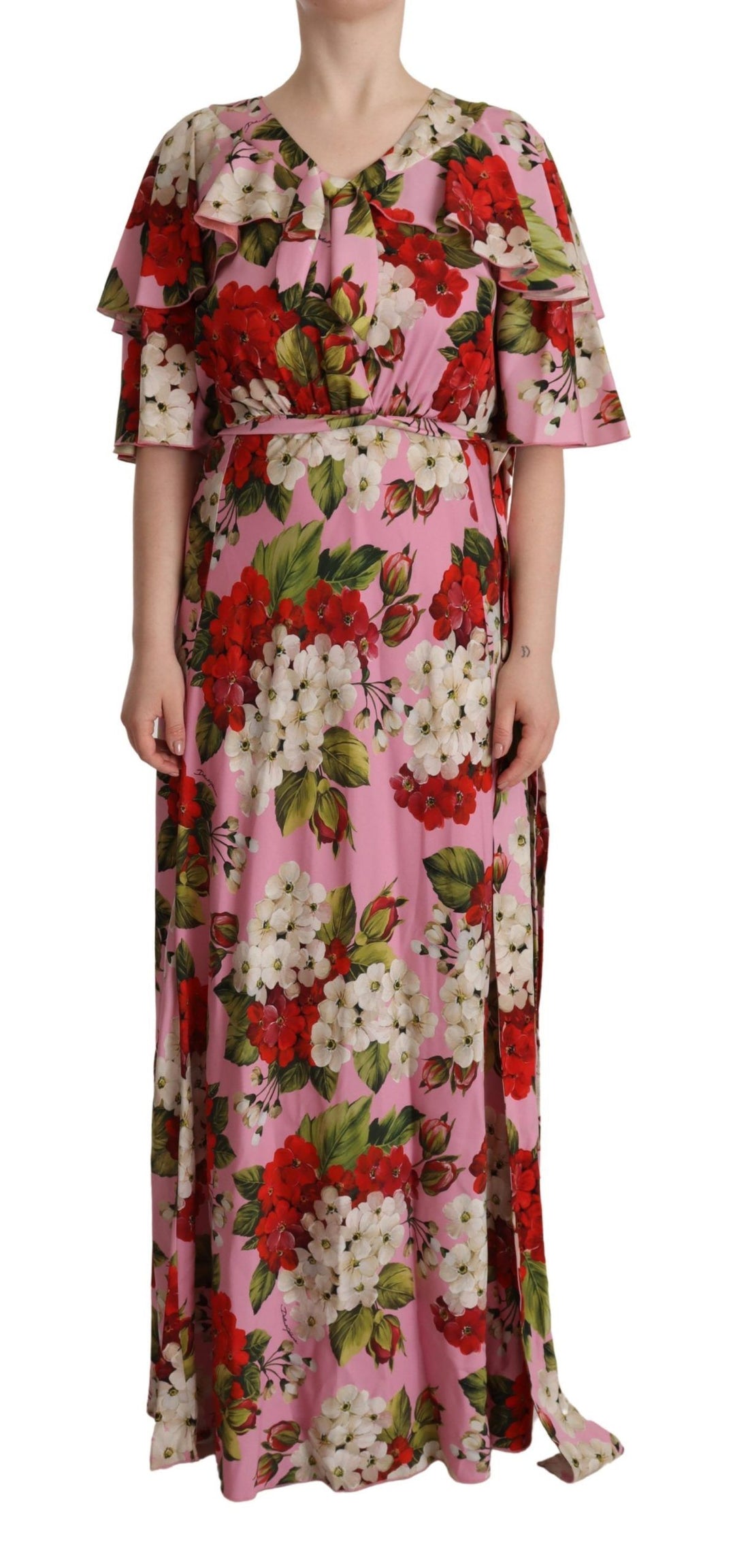 Dolce &amp; Gabbana Pink Floral Silk Stretch Gown Maxi Dress women’s dress
