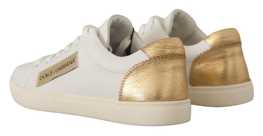 Baskets élégantes en cuir blanc avec détails dorés Dolce &amp; Gabbana