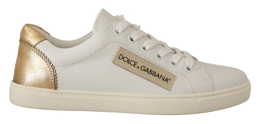 Baskets élégantes en cuir blanc avec détails dorés Dolce &amp; Gabbana