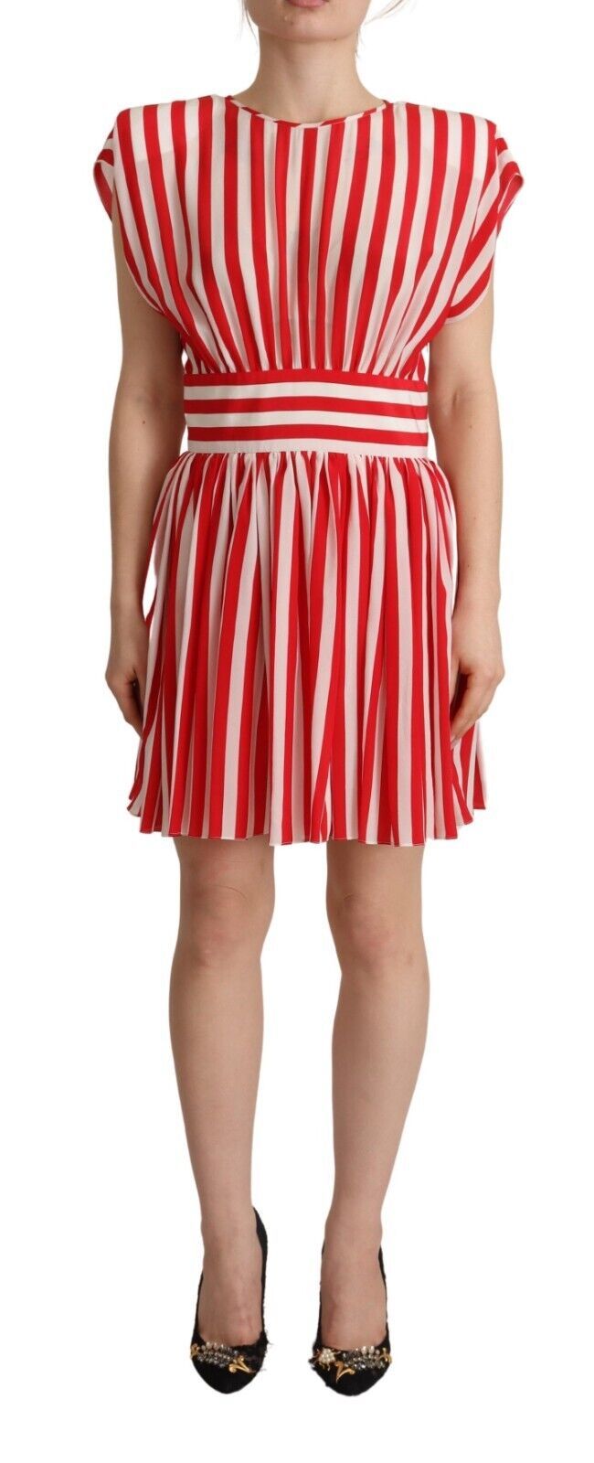 Dolce &amp; Gabbana Red White Stripes Silk Mini A-line Dress women’s dress