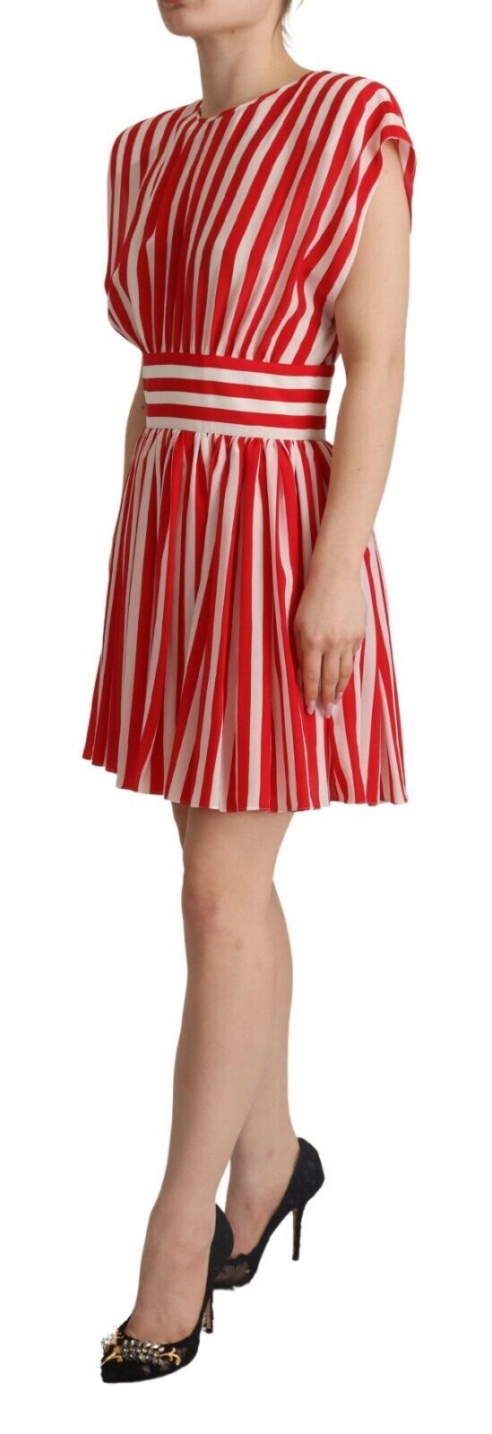 Dolce &amp; Gabbana Red White Stripes Silk Mini A-line Dress women’s dress