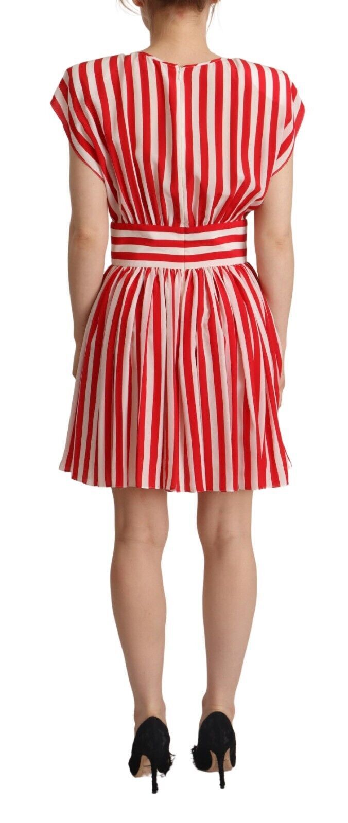Dolce &amp; Gabbana Red White Stripes Silk Mini A-line Dress women’s dress
