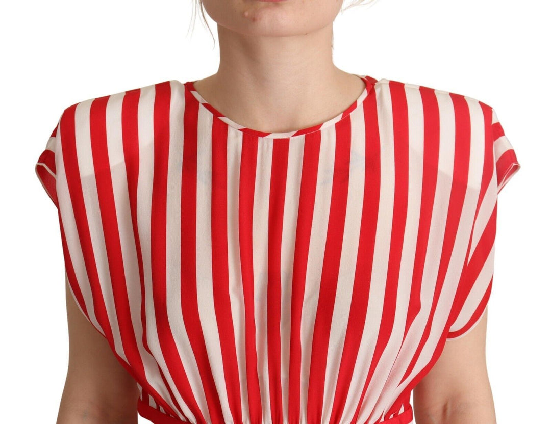 Dolce &amp; Gabbana Red White Stripes Silk Mini A-line Dress women’s dress