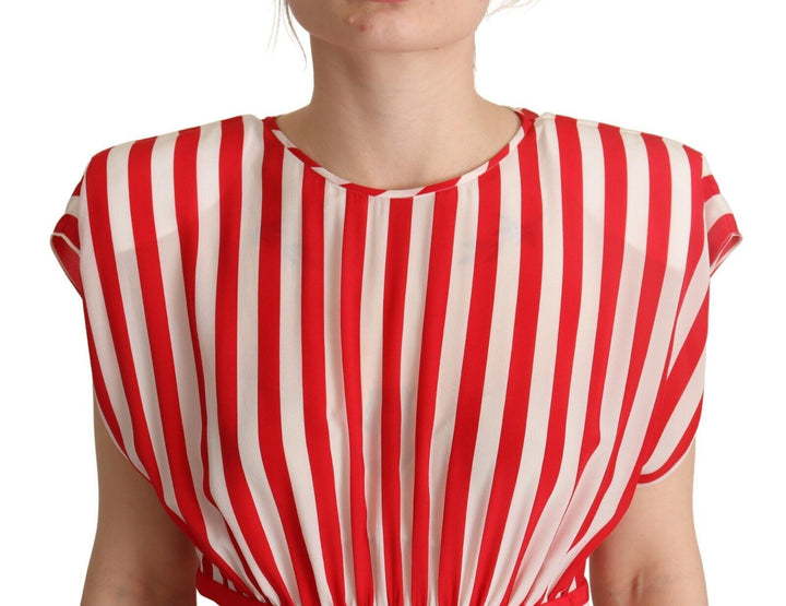 Dolce &amp; Gabbana Red White Stripes Silk Mini A-line Dress women’s dress
