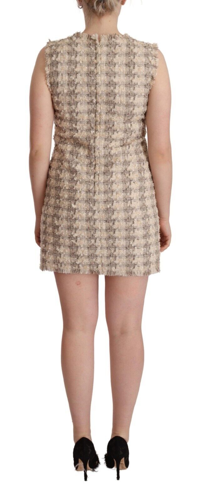 Dolce &amp; Gabbana Beige Checkered Sleeveless Mini Shift Dress women’s dress