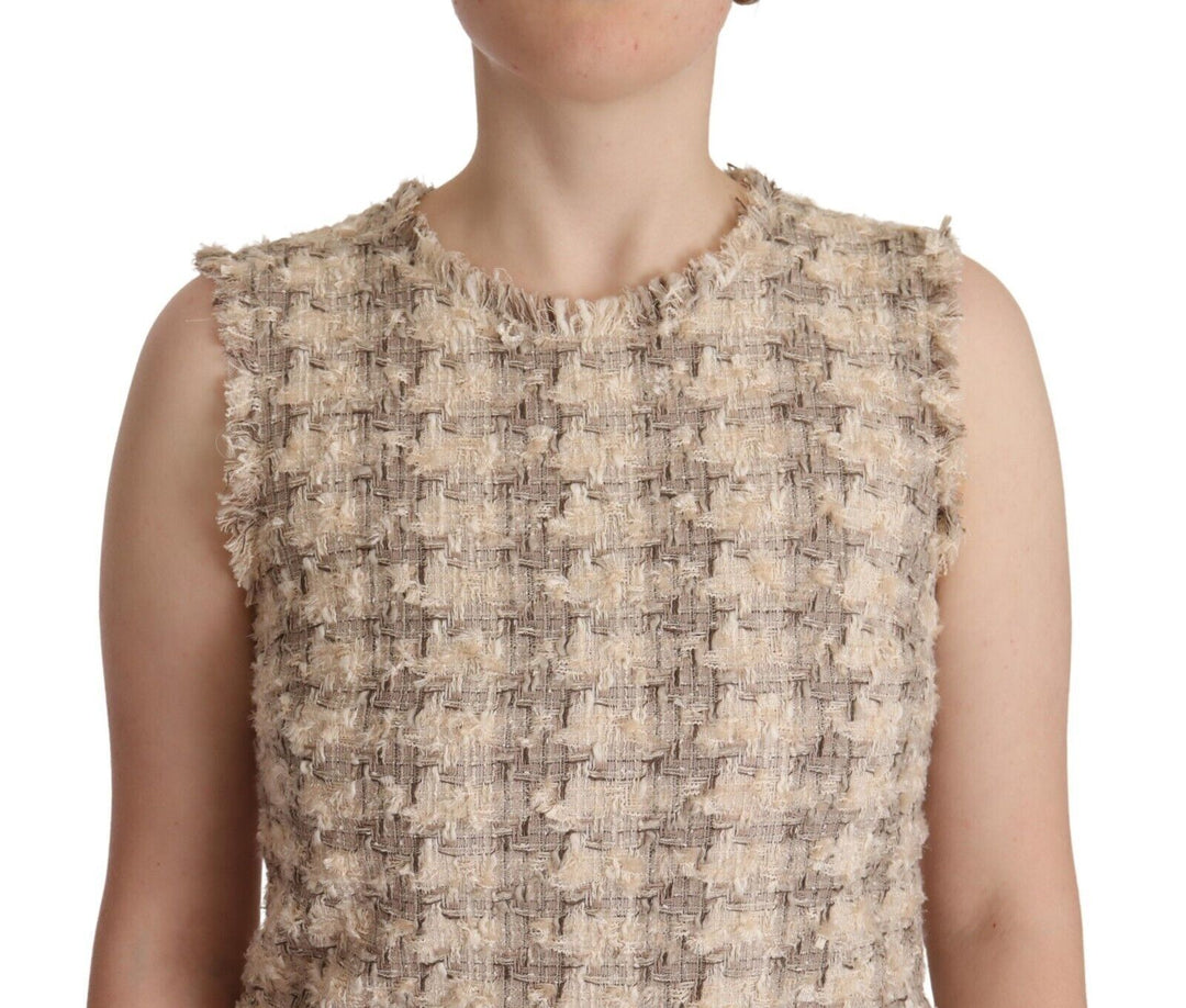 Dolce &amp; Gabbana Beige Checkered Sleeveless Mini Shift Dress women’s dress
