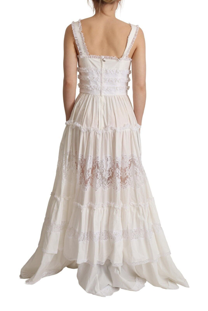 Dolce &amp; Gabbana White Cotton Tiered Long Maxi A-line Dress women’s dress