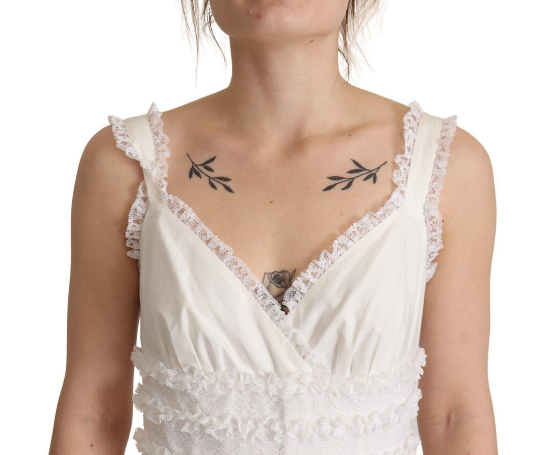 Dolce &amp; Gabbana White Cotton Tiered Long Maxi A-line Dress women’s dress