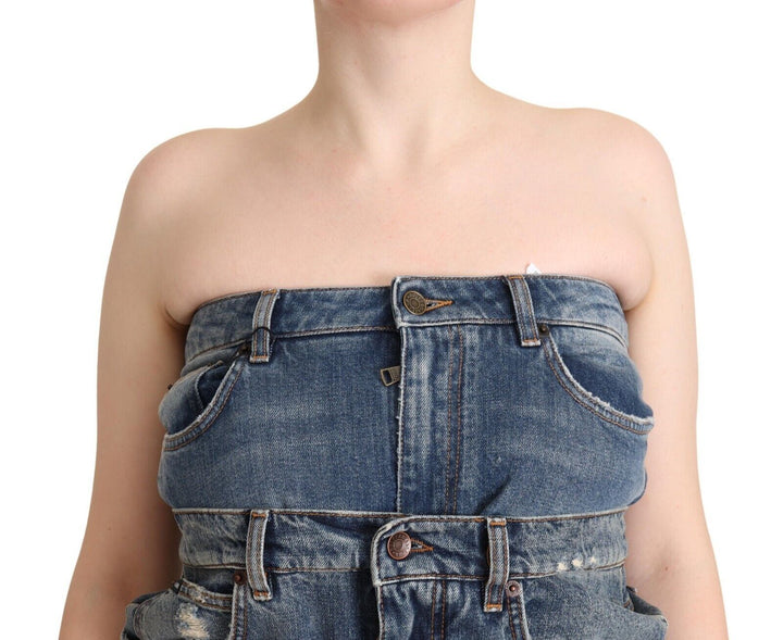 Dolce &amp; Gabbana Dark Blue Cotton Strapless Denim Jumpsuit Dress