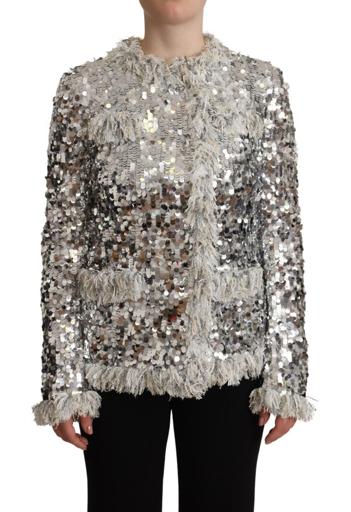 Dolce &amp;amp; Gabbana Chic Veste Manteau à Paillettes Argentées