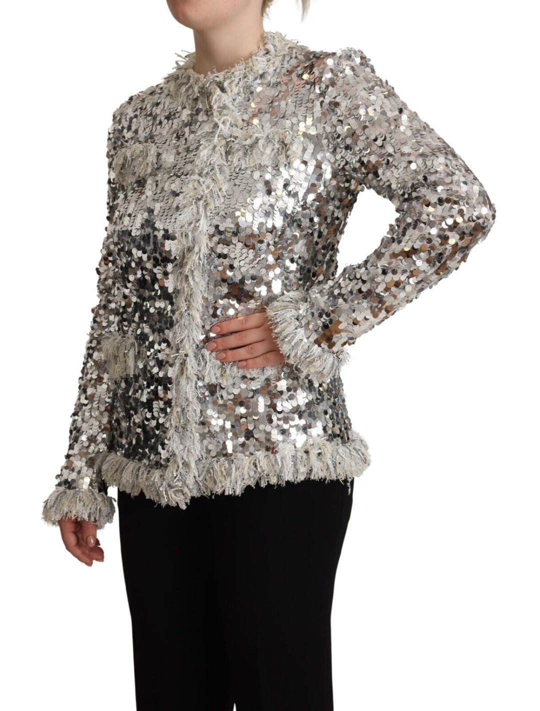Dolce &amp;amp; Gabbana Chic Veste Manteau à Paillettes Argentées