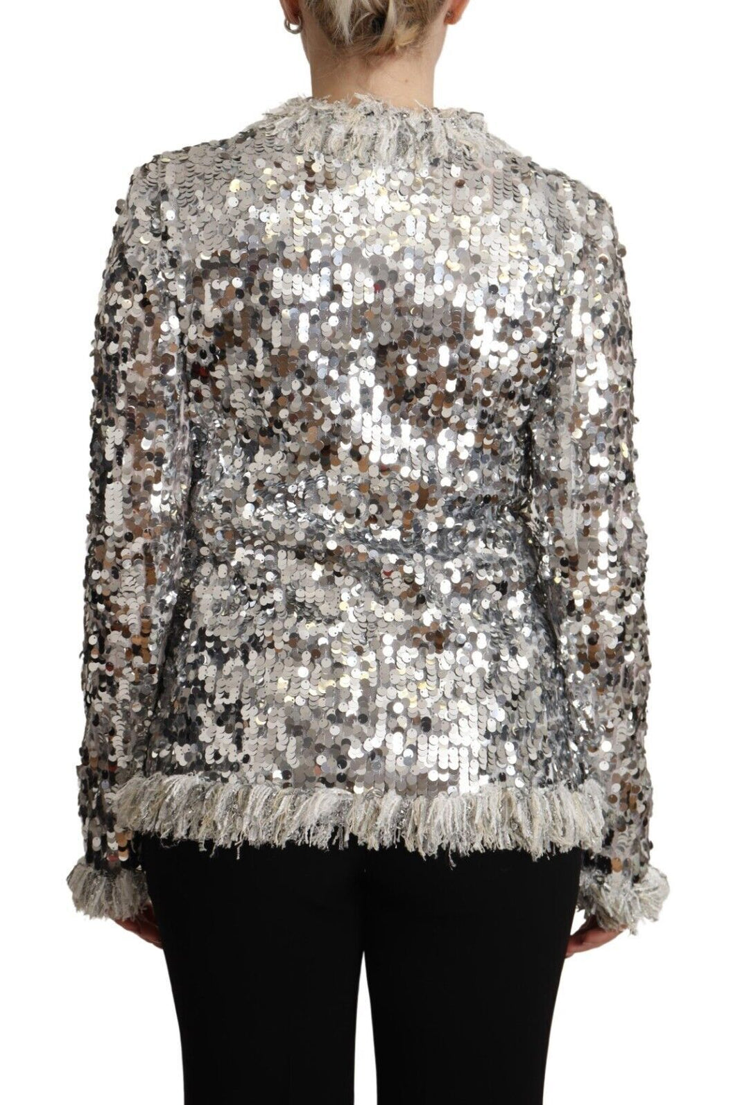 Dolce &amp;amp; Gabbana Chic Veste Manteau à Paillettes Argentées