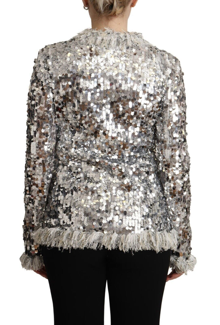 Dolce &amp;amp; Gabbana Chic Veste Manteau à Paillettes Argentées
