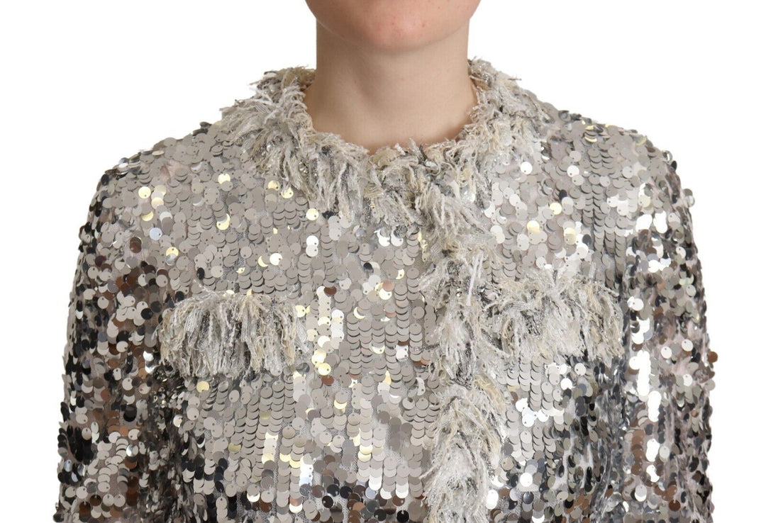 Dolce &amp;amp; Gabbana Chic Veste Manteau à Paillettes Argentées