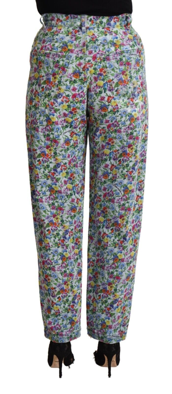 Jean fuselé taille haute à fleurs Dolce &amp;amp; Gabbana