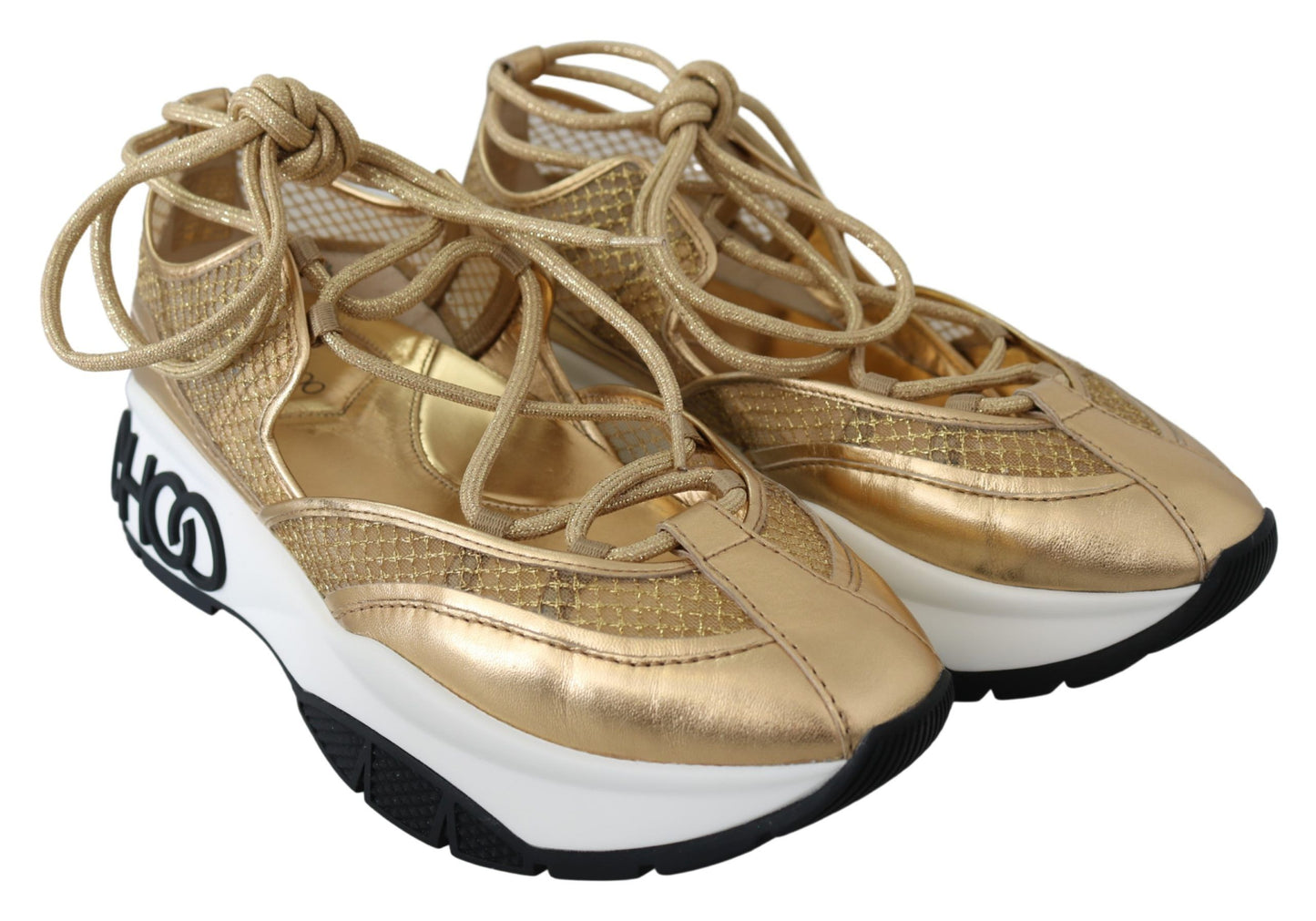 Baskets Jimmy Choo en cuir et maille Golden Glamour