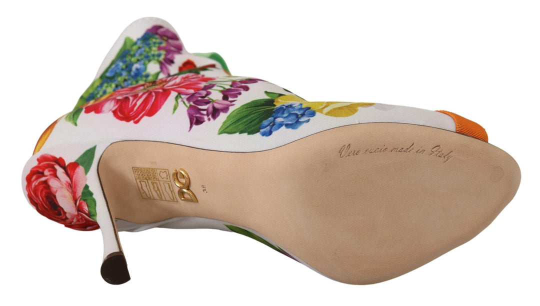 Tacones de jersey con punta abierta y estampado floral de Dolce Gabbana