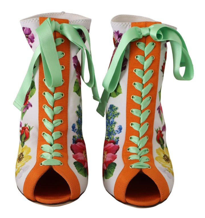 Tacones de jersey con punta abierta y estampado floral de Dolce Gabbana