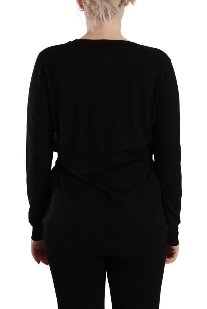 Pull en laine noir élégant à col en V Dolce &amp;amp; Gabbana