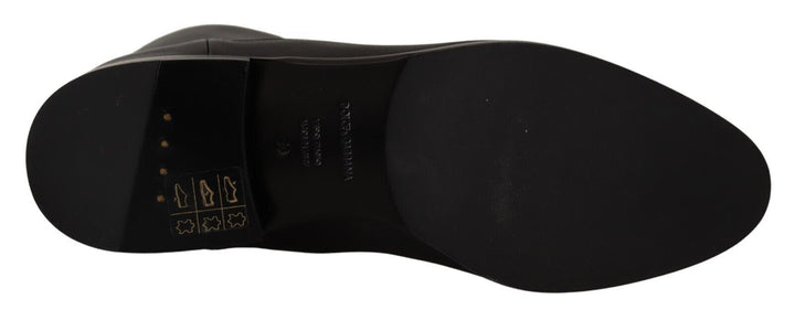 Dolce &amp; Gabbana Black Leather Flats Logo Short Boots Shoes