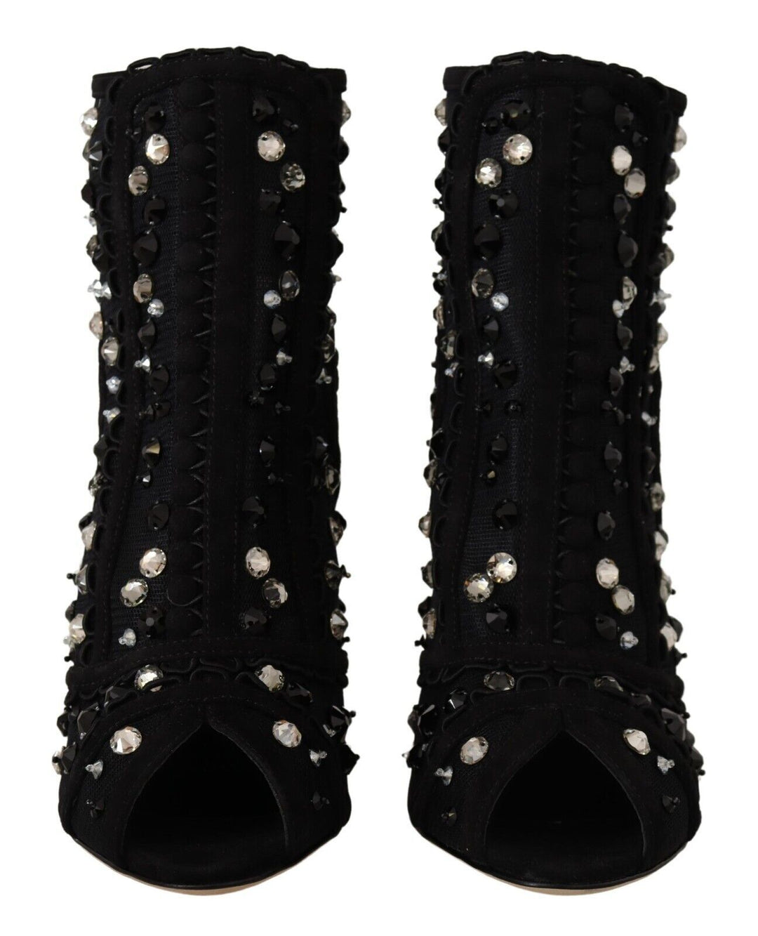 Dolce &amp; Gabbana Black Crystals Heels Zipper Short Boots Shoes