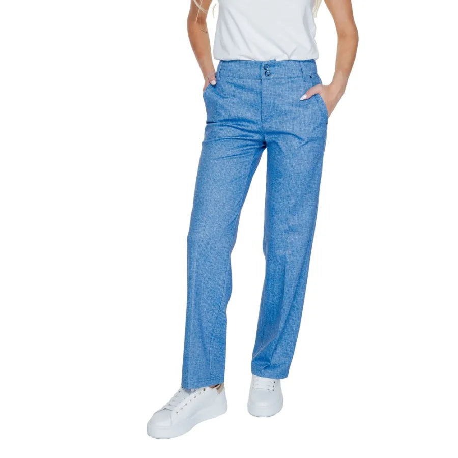 Street One Blue Polyester Casual Pants