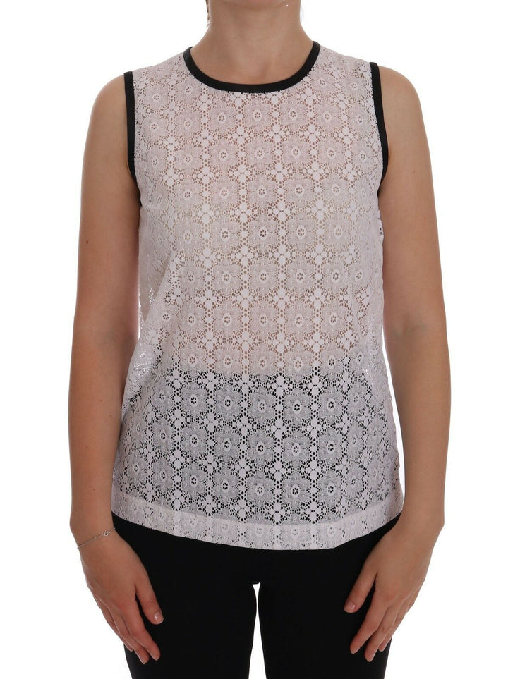 Dolce &amp; Gabbana White Lace Floral Nylon Tank T-shirt