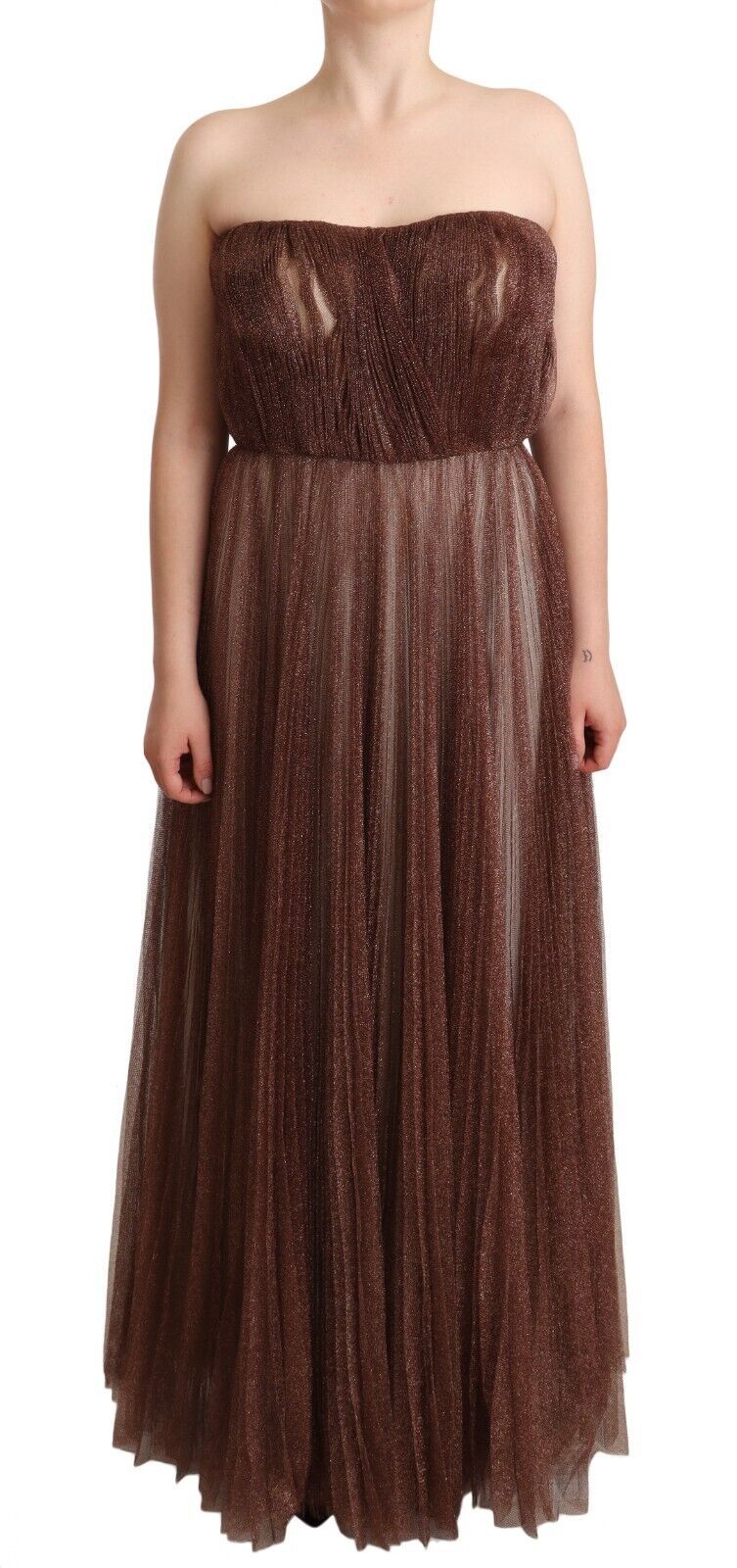 Dolce &amp; Gabbana Metallic Bronze Polyester Maxi Gown Dress women’s dress