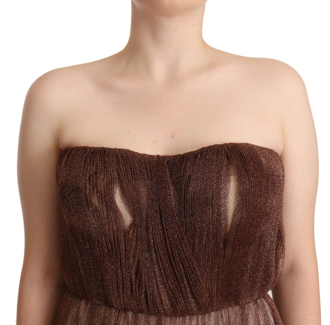 Dolce &amp; Gabbana Metallic Bronze Polyester Maxi Gown Dress women’s dress