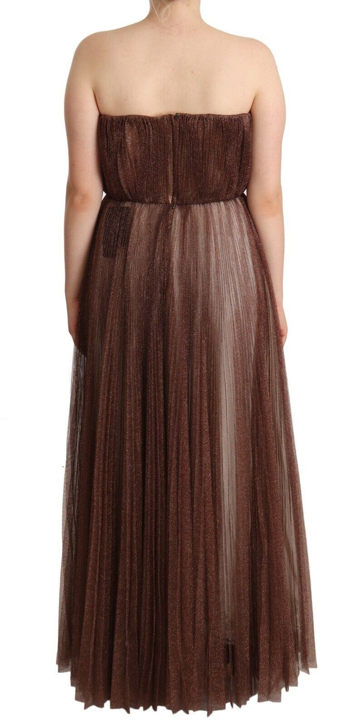 Dolce &amp; Gabbana Metallic Bronze Polyester Maxi Gown Dress women’s dress