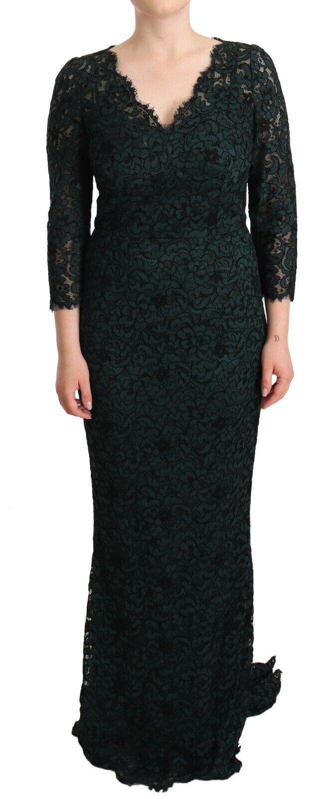 Dolce &amp; Gabbana Green Floral Lace Maxi Floor Length Dress women’s dress