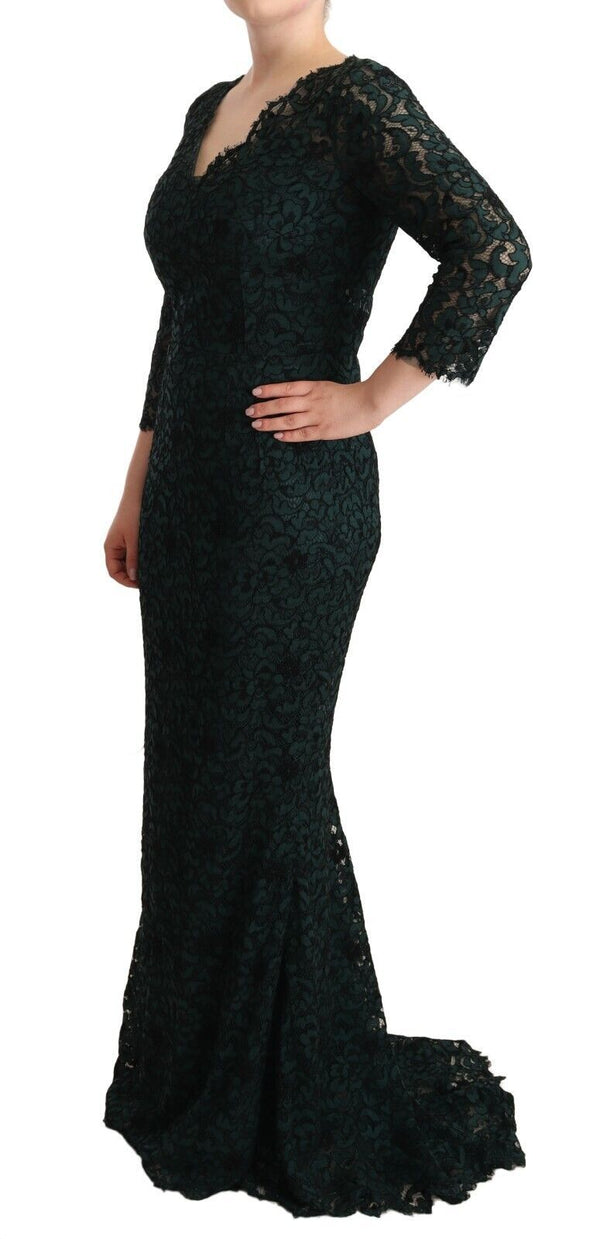 Dolce & Gabbana Green Floral Lace Maxi Floor Length Dress women’s dress