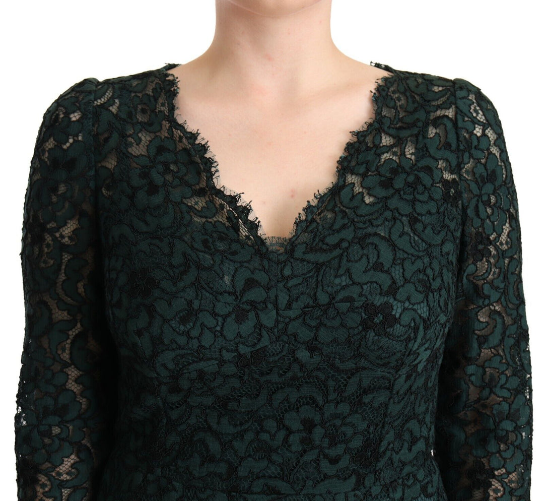 Dolce &amp; Gabbana Green Floral Lace Maxi Floor Length Dress women’s dress