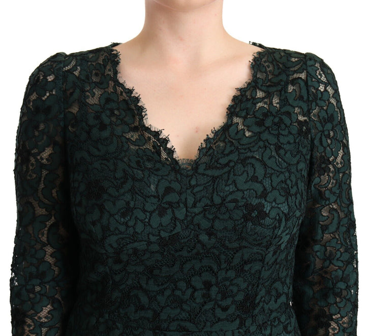 Dolce &amp; Gabbana Green Floral Lace Maxi Floor Length Dress women’s dress