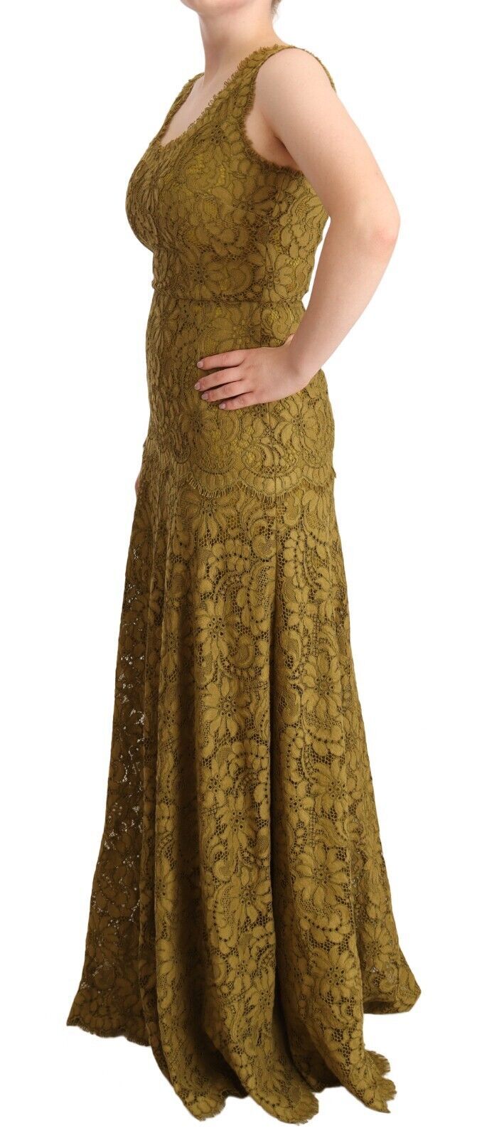 Dolce &amp; Gabbana Brown Floral Lace Maxi Floor Length Dress women’s dress